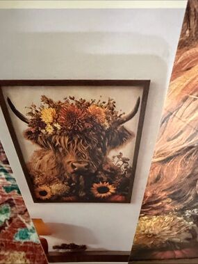 Autumn Highland Cow Framed Wall Art - Brown and Yellow